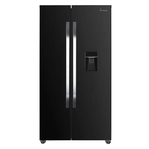 Side by side Fram FSBS-HM440NFBKWDE++, Full No Frost, Functie vacanta, Dozator de apa, 177 cm. Clasa E, Negru