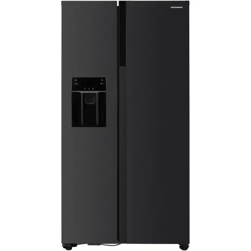 Side by side Heinner HSBS-HM513NFIMDXE++, 513 l, No Frost, Dozator de gheata, Display LED, Clasa E, Compresor Inverter, Smart, Alarma usa deschisa, H 177 cm (Inox/Negru)
