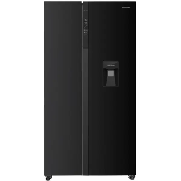 Side by side Heinner HSBS-HM529NFBKWDE++, Full No frost, 529 l, Functie Smart, Dozator de apa, Negru, Clasa E