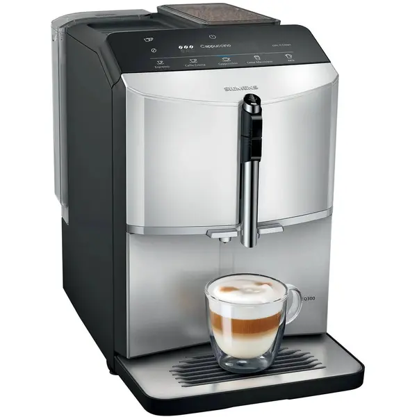 SIEMENS Espressor automat Siemens EQ300, TF303E01, 1300W, 15 bari, Rezervor de apa 1.4 l, Touch control, Rasnita ceramica, 5 programe, Argintiu