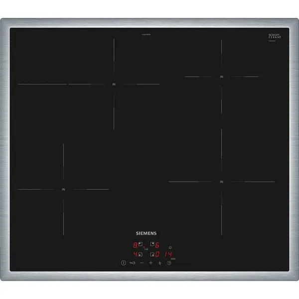 SIEMENS Plita inductie vitroceramica incorporabila Siemens EH645BFB6E iQ300, 60 cm, 4 zone gatit, Negru-Otel inoxidabila