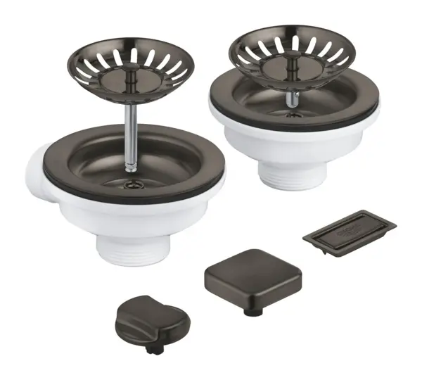 Sifon chiuveta bucatarie Grohe, universal, preplin, pentru 2 cuve, ornament butoane, mat, grafit, 40998AL0