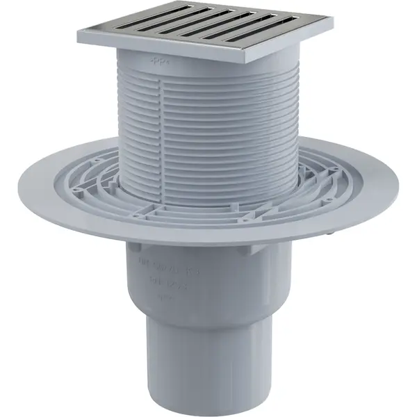 Sifon pardoseala cu gratar otel inoxidabil, 105x105 mm iesire verticala si guler izolatie APV203