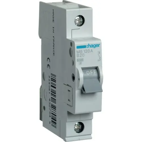 Siguranta automata 1P, 20A, 6kA, curba B Hager MB120A