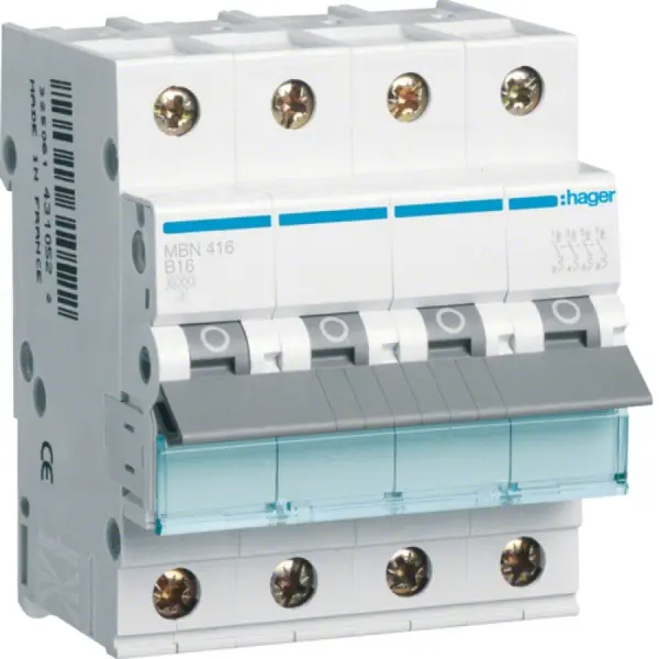 Siguranta automata 4P, 16A, 6kA, curba B, Hager MBN416
