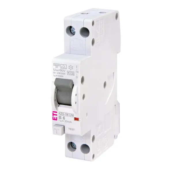 Siguranta automata cu protectie diferentiala RCBO KZS-1M-UNI 1p+N A B6 0.03 ETI 002176021