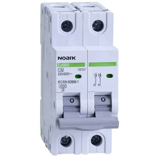 Siguranta automata Ex9BS 2P, 32A, curba C, 4.5kA Noark 102157