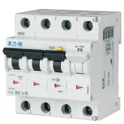 Siguranta diferentiala RCBO Eaton 170986, 3P+N, 30mA, 16A, 6kA, curba B, tip AC