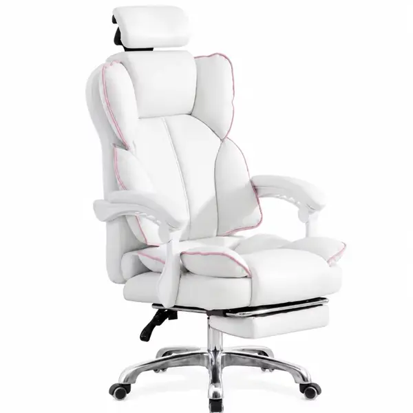 Silla gaming con inclinaci&oacute;n de hasta 120&deg;, reposacabezas ajustable: dimensiones 650 mm &times; 520 mm &times; 1220&ndash;1320 mm, color blanco.