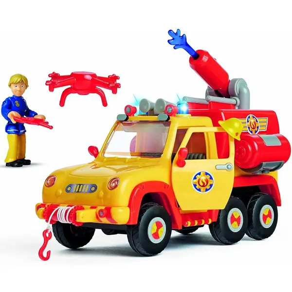 SIMBA Masinuta pompieri Fireman Sam - Venus 2.0, 19 cm, cu figurina, sunete si lumini, Galben-Rosu