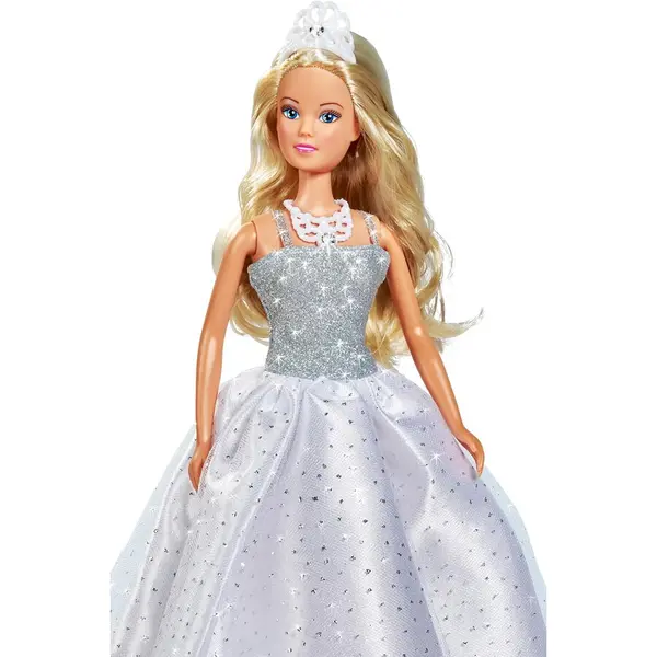 SIMBA Papusa Simba Steffi Love White Dream, 29 cm, Rochie alba stralucitoare, Membre pozitionabile