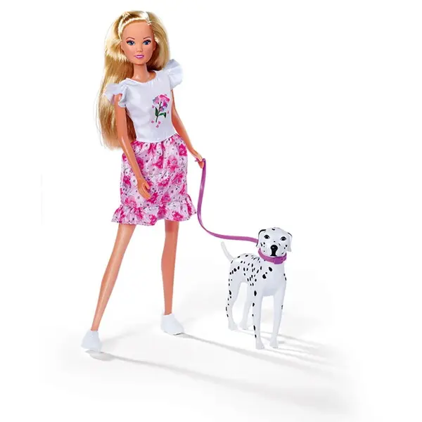 SIMBA Set Papusi Simba Steffi Love Steffi and Evi walking with the dog, 2 papusi, catel, accesorii