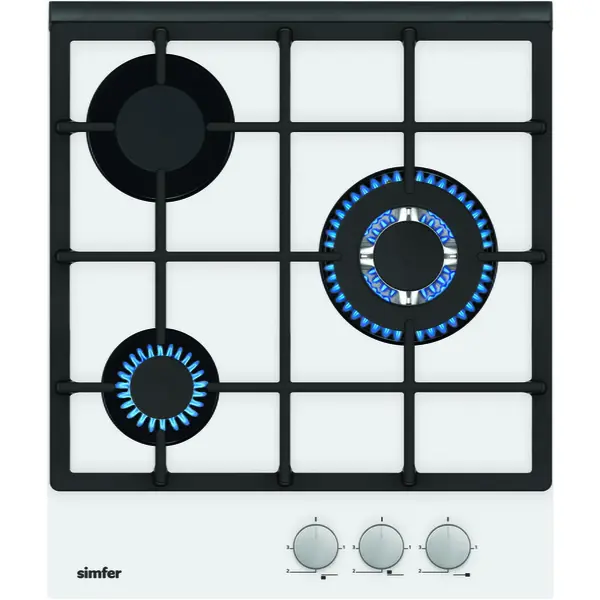 Simfer Plita incorporabila pe gaz Simfer H4.305.HGSBB, 3 zone gatit, sticla securizata, Alb