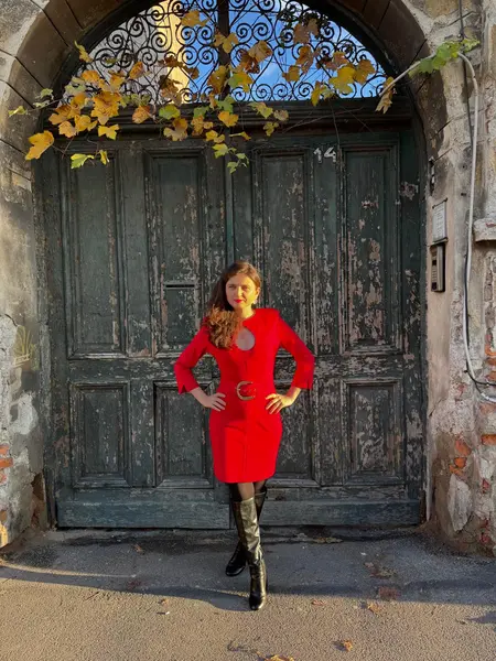 Simona Corsellini Rochie roșie marcată de o curea roșie - XL INTL