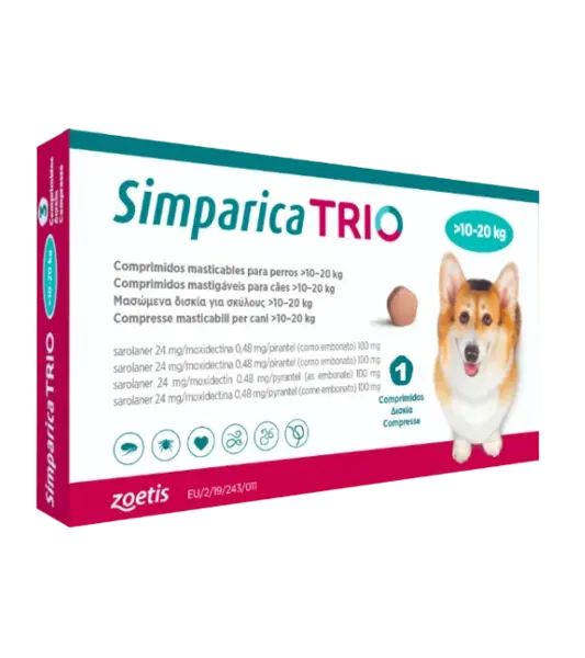 Simparica Trio Caini 24 mg (10.1 - 20 kg) Deparazitare interna si externa, 3 x comprimate masticabile