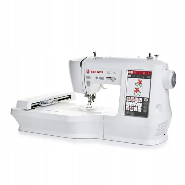 SINGER Masina de cusut cu modul de broderie Singer SE 9155, 250+ tipuri de cusaturi, ecran LCD 7, set de accesorii, Alb