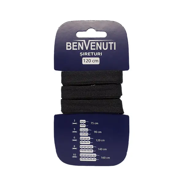 Șiret plat necerat Benvenuti negru din vâscoză 97si120pnvn