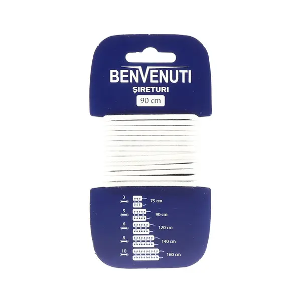 Șiret rotund cerat mediu Benvenuti alb din bumbac 97si90rcba