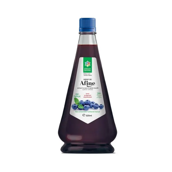 Sirop natural de afine presat la rece, 520ml, Steaua Divina