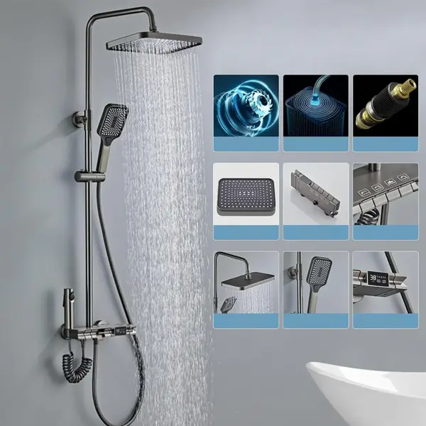 Sistem coloana de dus multifunctional cu afișaj digital, efect de ploaie, taste piano