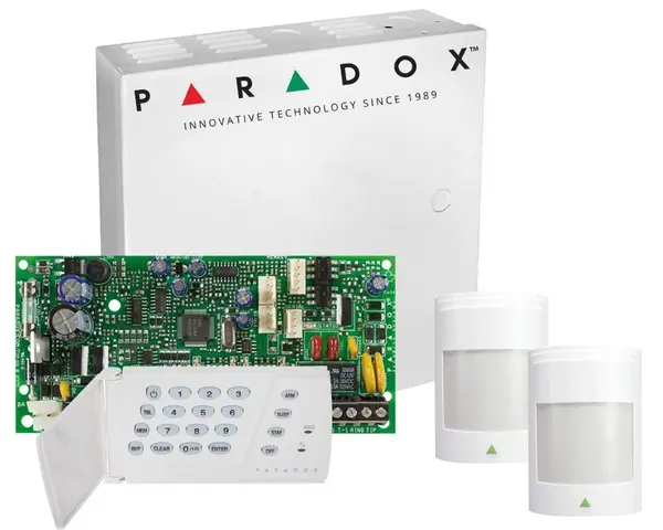 Sistem de alarma 2 zone Paradox SP4000 cu tastatura LED si 2 detectori PIR, SP4000+K636+2XPRO476