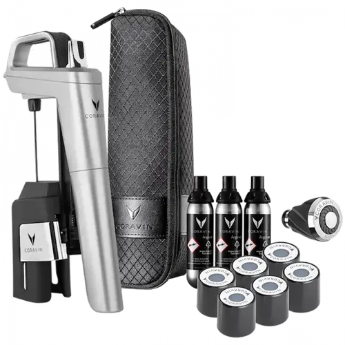 Sistem de conservare vinuri CORAVIN Timeless Six+ 112326B, Aerator, Capsule, Husa de calatorie (Argintiu)