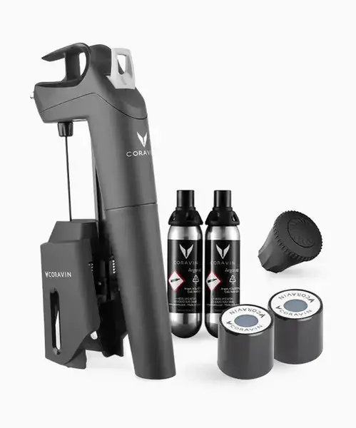Sistem de conservare vinuri CORAVIN Timeless Three+ 112324B, Aerator, Capsule Argon Pur, Manson de sticla (Negru)