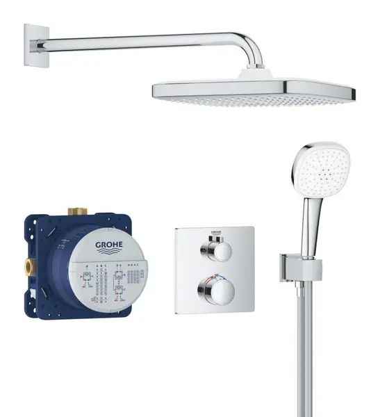 Sistem de dus Grohe Grohtherm 34871000, 1/2 inch, incastrat, termostat, 250 mm, Crom