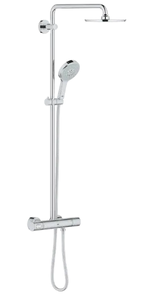 Sistem de dus Grohe Rainshower 210 27967000, 1/2, aparent, termostat, 3 pulverizari, 210 mm, pivotant, anti-calcar, Crom
