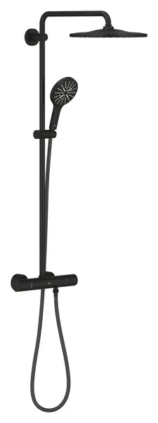 Sistem de dus Grohe Rainshower SmartActive 310 22119KF0, 1/2 inch, aparent, termostat, 310 mm, 1 pulverizare, anti-calcar, mat, Negru