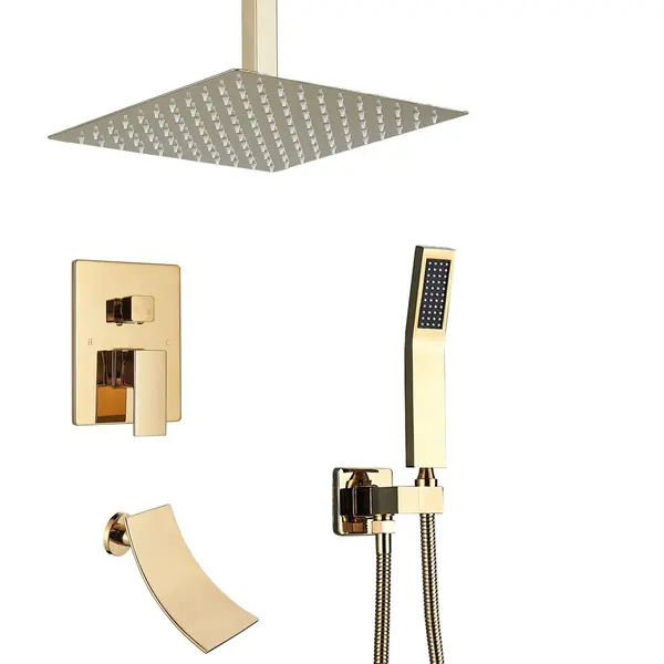 Sistem de Dus Incastrabil, Finisaj Auriu Lucios, Functie Cascada, Para dus tavan 30 cm
