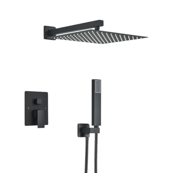 Sistem de Dus Incastrabil, Finisaj Negru Mat, Para Dus Perete Tip Ploaie 30 cm