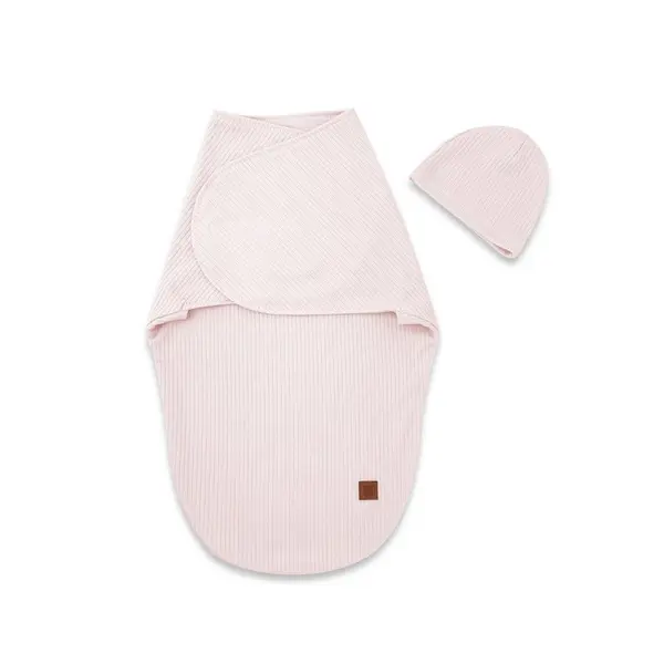Sistem de infasare si caciulita, MimiNu, Pentru bebe, 0 - 3 luni, Leo, Din bumbac interlock certificat Oeko Tex Standard 100, Soft Powdery Pink