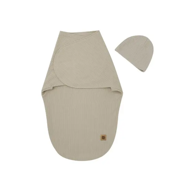 Sistem de infasare si caciulita, MimiNu, Pentru bebe, 0 - 3 luni, Leo, Din bumbac interlock certificat Oeko Tex Standard 100, Soft Mocha
