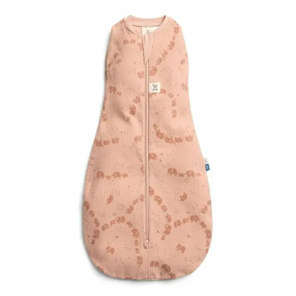 Sistem de infasat si sac de dormit, ErgoPouch, 2 in 1, 0-3 luni, 3-6 kg, TOG 0.2, Bumbac organic, Fermoar bidirectional, Transformabil, Lavabil la masina, Certificat non-toxic, Premiat in Australia, Model elefantel, Roz