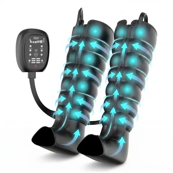 Sistem de Presoterapie si Drenaj Limfatic iHunt SPA Pressotherapy 8X Boots, 8 Camere de Aer, 6 Moduri, 12 Niveluri, 40-220 mmHg, Ecran Tactil, Negru
