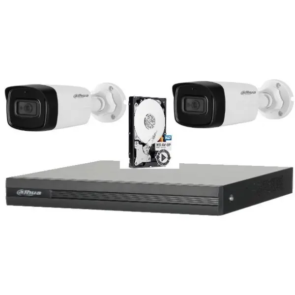 Sistem de supraveghere Dahua DH-2CEXT80MA-5MP_HDD HDCVI cu HDD si 2 camere de exterior de 5MP, 2.8mm, IR 80m, microfon