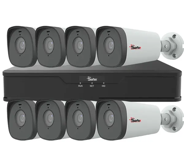 Sistem de supraveghere exterior, 8 camere de 5MP cu alimentare PoE, IR 80m, 4mm, microfon, Safer KITSAF8FHDE