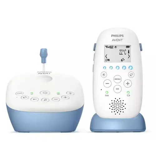 Sistem DECT de monitorizare pentru copii Philips Avent SCD735/52, 24 ore, proiector lumina nocturn, termometru, raza 330m