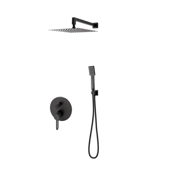Sistem dus negru mat 6 in 1, baterie incastrata, cap dus fix, brat, para, furtun si racord, Zaffiro, FDesign