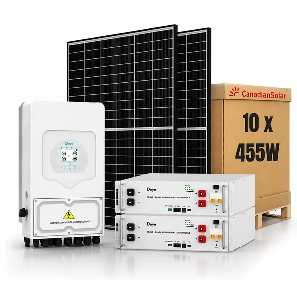 Sistem Fotovoltaic 6kW cu Invertor Hibrid Deye, 4.55kWp Panouri Canadian Solar si Stocare 10.24kWh