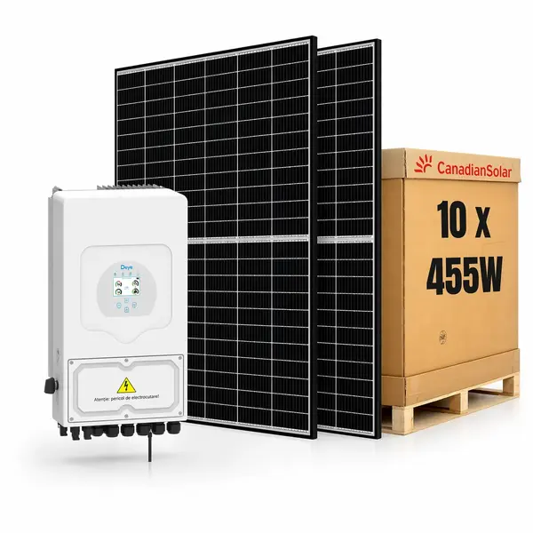 Sistem Fotovoltaic 6kW cu Invertor Hibrid Deye si 4.55kWp Panouri Canadian Solar