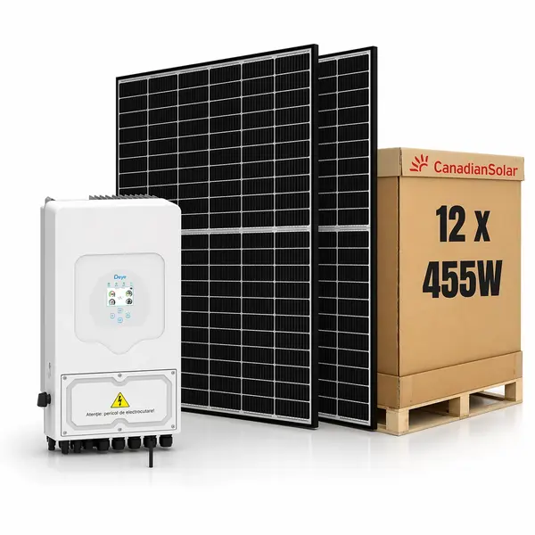 Sistem Fotovoltaic 6kW cu Invertor Hibrid Deye si 5.46kWp Panouri Canadian Solar