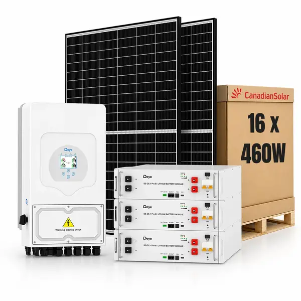 Sistem Fotovoltaic 8kW cu Invertor Hibrid Deye, 7.36kWp Panouri Canadian Solar si Baterie 15.36kWh