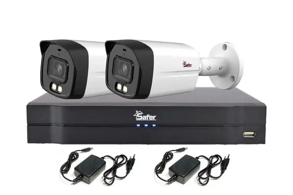 Sistem supraveghere 2 camere exterior 5 MP, LED alb 40m + DVR 4 canale, Safer DH-2E52-AA