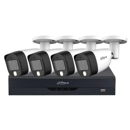 Sistem supraveghere Dahua 5MP 4 Camere Analog Exterior Lentila 3.6mm Dual Light IR 20m WL 20m Microfon si DVR 4 canale WizSense Audio