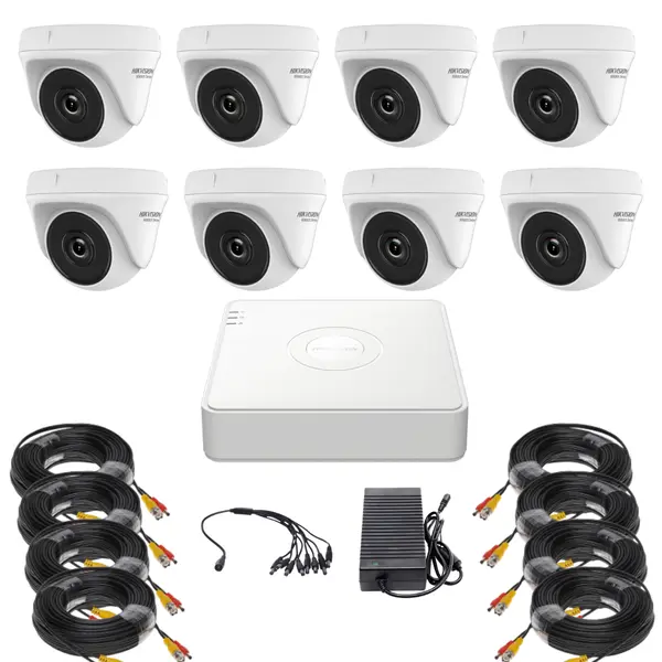 Sistem supraveghere de interior, Hikvision HiWatch, 4 camere, 5MP, Infrarosu 20m, DVR, Accesorii montaj