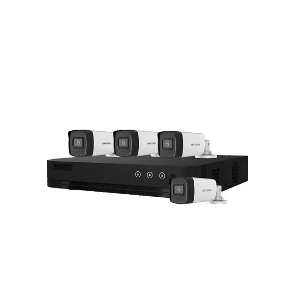 Sistem supraveghere exterior basic HikVision, 4 camere, 5 MP, IR 40 m, 2.8 mm, microfon