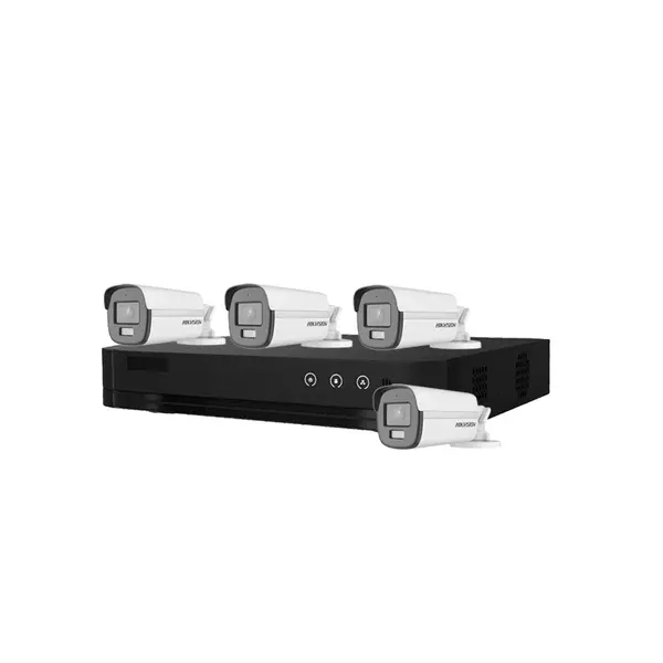 Sistem supraveghere exterior basic HikVision, 4 camere, 5 MP, lumina alba 40 m, 2.8 mm
