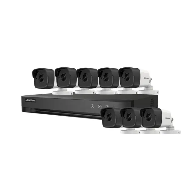 Sistem supraveghere exterior basic HikVision, 8 camere, 5 MP, IR 30 m, 2.8 mm, microfon